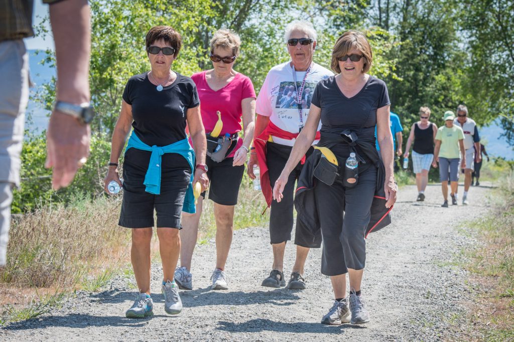 Walkers set out along the Irrigation Canal Walkway in Osoyoos for the Desert Hospice Society’s Hike for Hospice on Sunday. This is the first year that separate hikes have been held in Oliver and Osoyoos. The hike was to raise money for the organization that supports palliative and end of life care services. The Desert Valley Hospice Society opened a new Supportive Care Centre at 22 Jonagold in Osoyoos last fall and has been busy developing hospice programs to help individuals and their families face end-of-life issues. Their goal is to enable people to die with dignity, free from pain and surrounded by loved ones. (Richard McGuire photo)