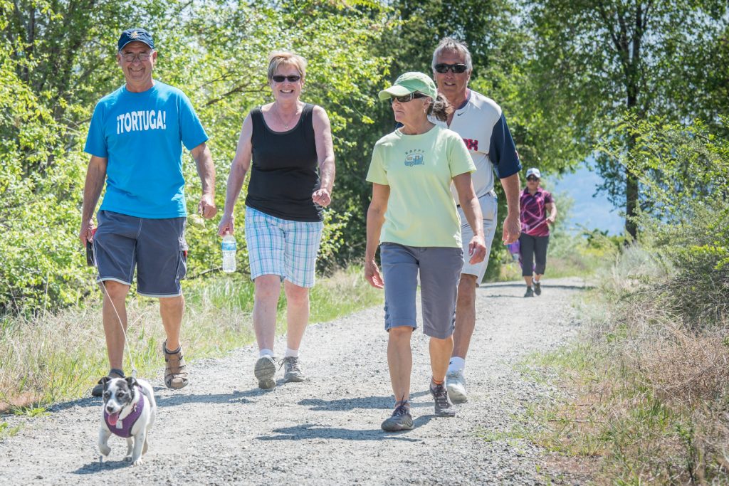 Walkers set out along the Irrigation Canal Walkway in Osoyoos for the Desert Hospice Society's Hike for Hospice on Sunday. This is the first year that separate hikes have been held in Oliver and Osoyoos. The hike was to raise money for the organization that supports palliative and end of life care services. (Richard McGuire photo)