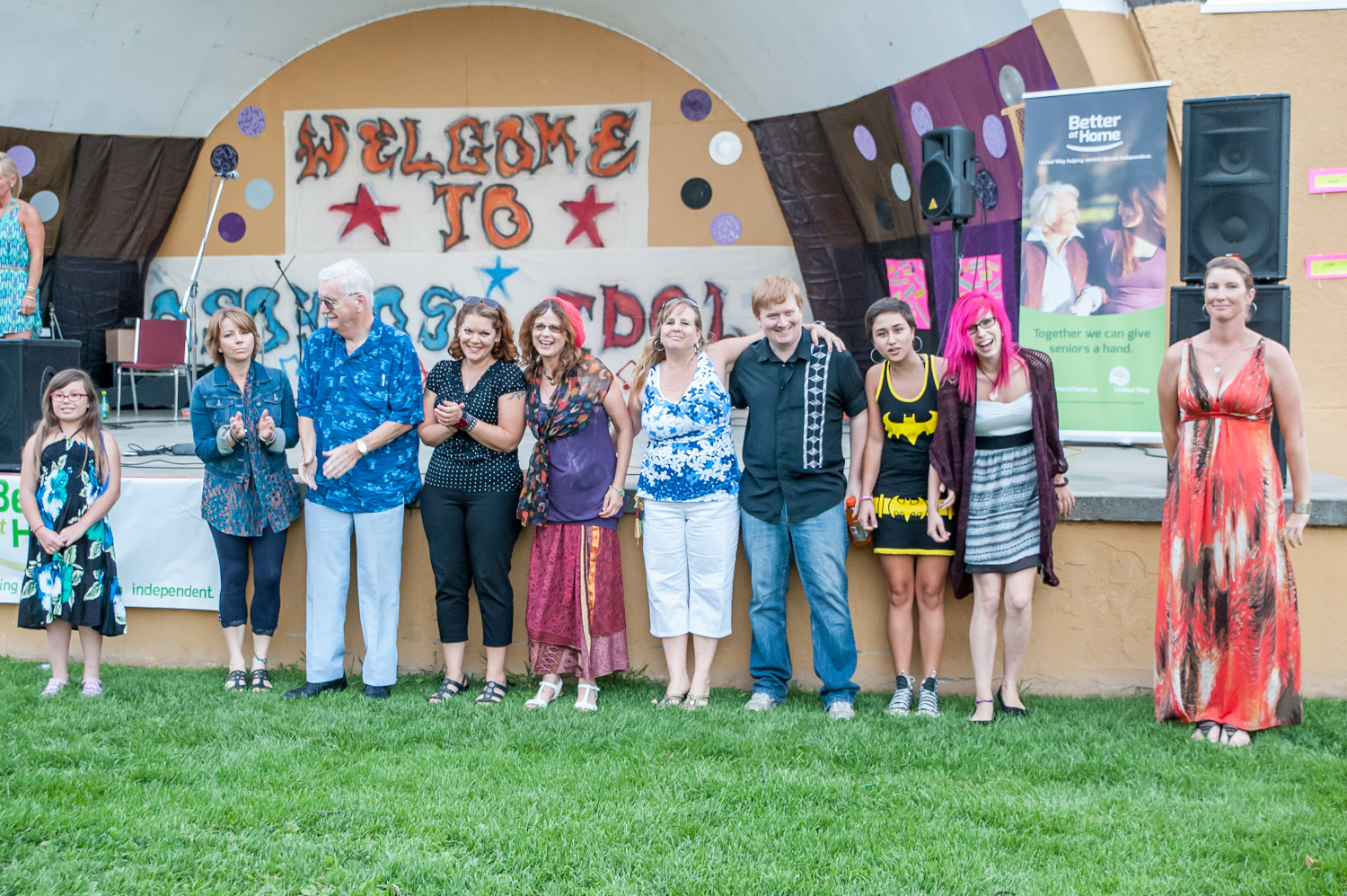 After 17 contestants competed in a first round of Osoyoos Idol, the 10 contestants with the highest scores moved on to a second round. From left are: Christina Hollingingworth, Sue Gerrard, Tom Lavine, Robin Bickner, Maggie McDonald, Lisa Wadge, Emmanuel Brunet, Isa Bueno, Sarah Duperron and Dawn MacRae. (Richard McGuire photo)