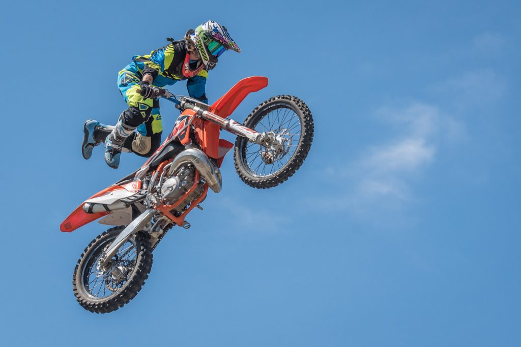 There were several demonstrations of extreme motorcycle stunts with riders leaping high into the air and landing safely. (Richard McGuire photo)