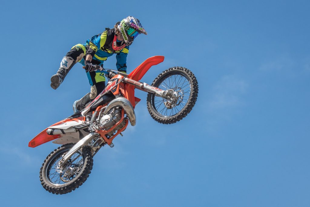 There were several demonstrations of extreme motorcycle stunts with riders leaping high into the air and landing safely. (Richard McGuire photo)