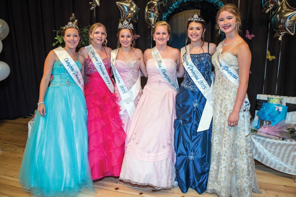 Incoming and outgoing Osoyoos Royalty pose for photos at a pageant at the beginning of July where the new Royalty were announced. From left are Princess Bailey Toepfer, former Princess Amara Leeson, Miss Osoyoos Emma Fernandes, former Miss Osoyoos Teagen Aspell, Princess Tianna Morgan and former Princess Ali Hutter. (Richard McGuire file photo)