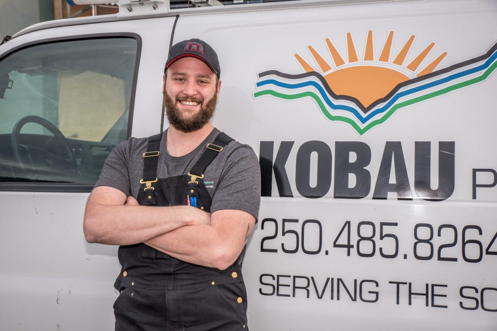 Chris Johnson, the proud owner of Kobau Plumbing and Gas Fitting Ltd. in Osoyoos, has been nominated for a Small Business BC Award, as has local chartered accountant Jane Long. Local residents can vote for either business online. (Richard McGuire photo)