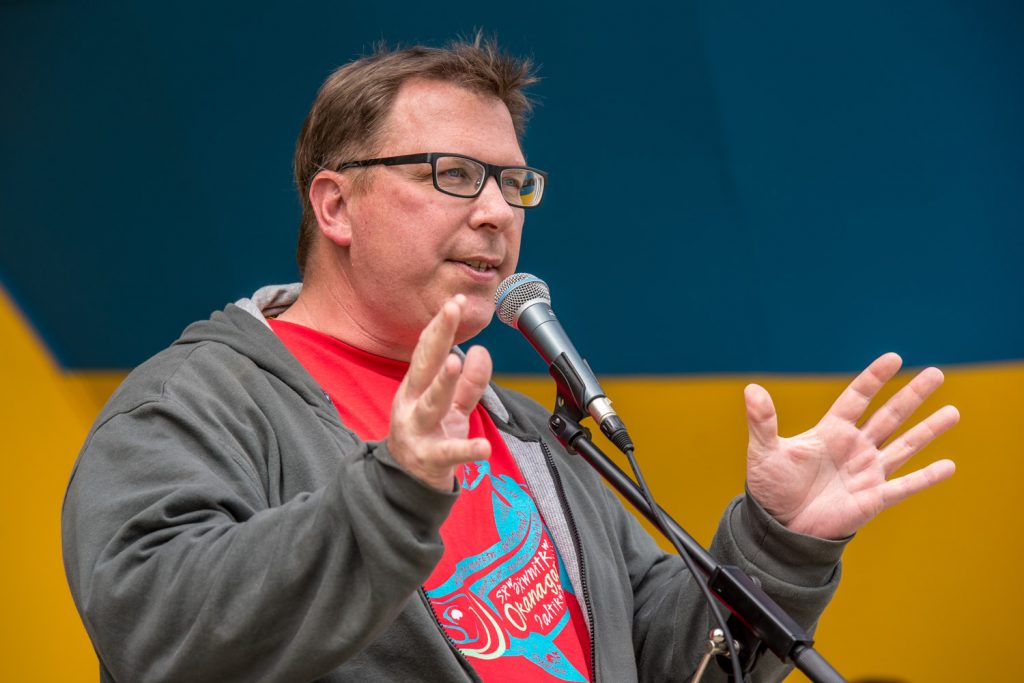 Richard Bussanich, a fish biologist with the Okanagan Nation Alliance, speaks about the importance of Osoyoos Lake to the restoration of the sockeye salmon fishery. (Richard McGuire photo)