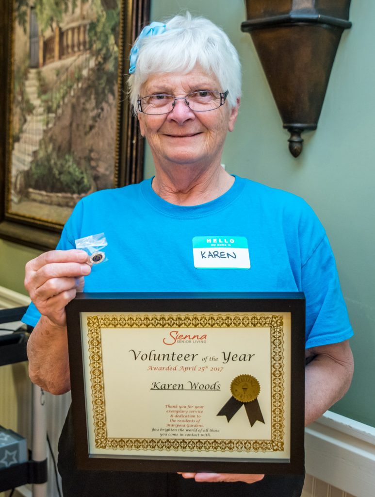 Karen Woods was recognized last Tuesday as Volunteer of the Year at Mariposa Gardens. (Richard McGuire photo_