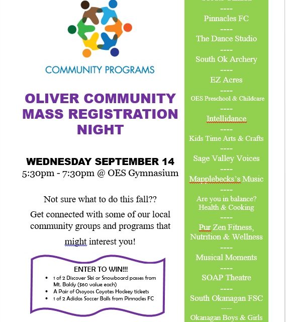 Oliver Community Mass Registration Night Sept. 14