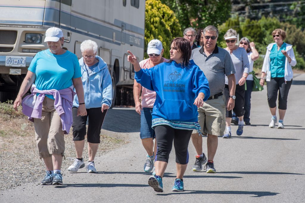 Mayor Sue McKortoff and Councillor Mike Campol were among about a dozen people taking part in a walk on Friday from the Sonora Community Centre for Move for Health Day. The town held other activities to promote physical health including drop-ins at the weight room, for pickleball and basketball. Move for Health Day was started by the World Health Organization in 2002 to promote physical activity. The BC Recreation and Parks Association (BCRPA) promotes it with support from Healthy Families BC. (Richard McGuire photo)