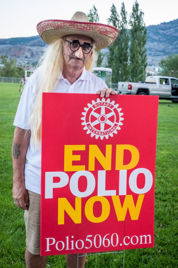 Rotarian and town councillor Jim King thought no one would recognize him when he slipped into a disguise at the Interior Savings Moonlight Movie Night showing of Zootopia. The event was held in co-operation with the Rotary Club of Osoyoos, who received all proceeds. The Rotary Club carries out community projects in Osoyoos and elsewhere. One international project Rotary supports is the campaign to eradicate polio, which still exists in some pockets around the world. (Richard McGuire photo)