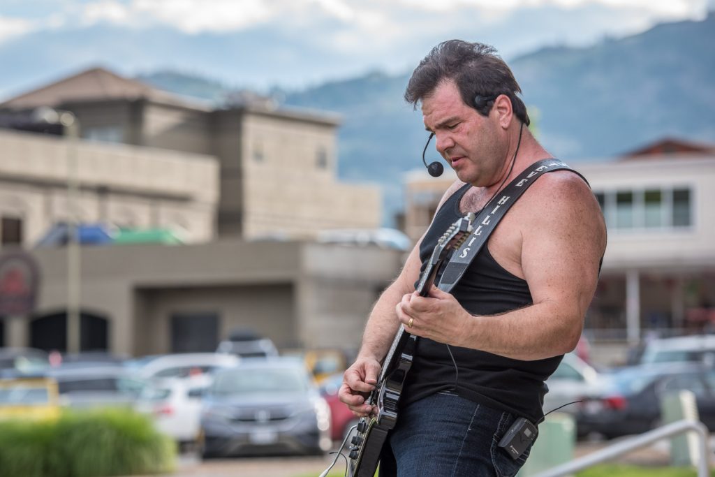 Steve Hillis, who plays tribute and country and rock classics, kicked off this summer's season of Osoyoos Music in the Park on Saturday at Gyro Park. The rest of the free concerts will be held on Fridays at 6:30 p.m. at the park until Aug. 26. (Richard McGuire photo)