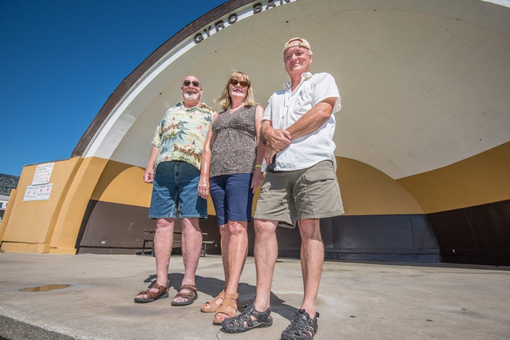 Rusty Copeland (left), Janis St. Louis and Alan Bleiken have teamed up as "Three Amigos" to bring free music concerts to Gyro Park this summer. The first performance of Osoyoos Music in the Park is July 3 at 6:30 p.m. Most concerts are Friday nights except when the street dances are on and they will move to Saturdays. (Richard McGuire photo)