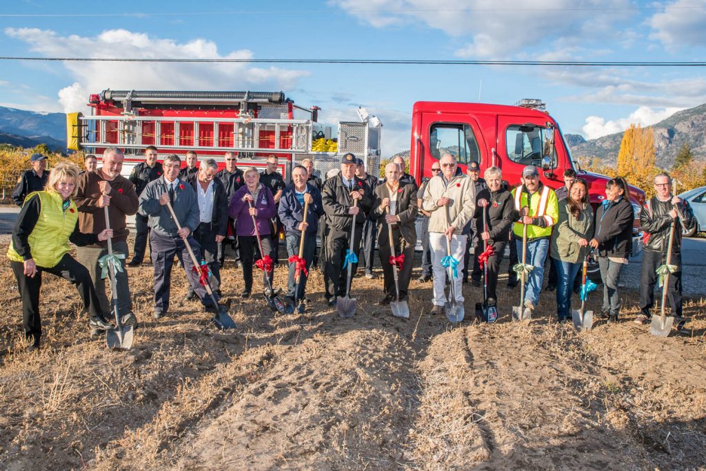 A ceremonial ground breaking for the new fire hall was held in November. Town councillors, staff, firefighters and representatives of the Osoyoos Indian Band and several community groups turned out for the event. The fire hall is going ahead following a referendum a year earlier. (Richard McGuire photo)