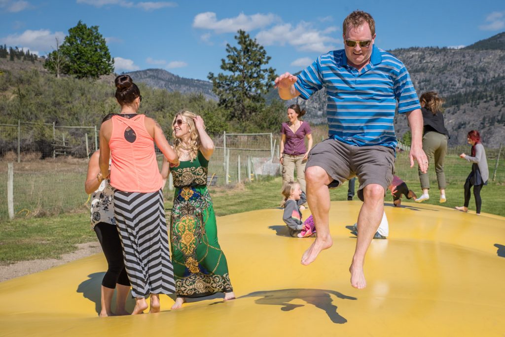 Children of all ages had fun on the Jumping Pillow at Pig Out on Saturday at Covert Farms north of Oliver. (Richard McGuire photo)