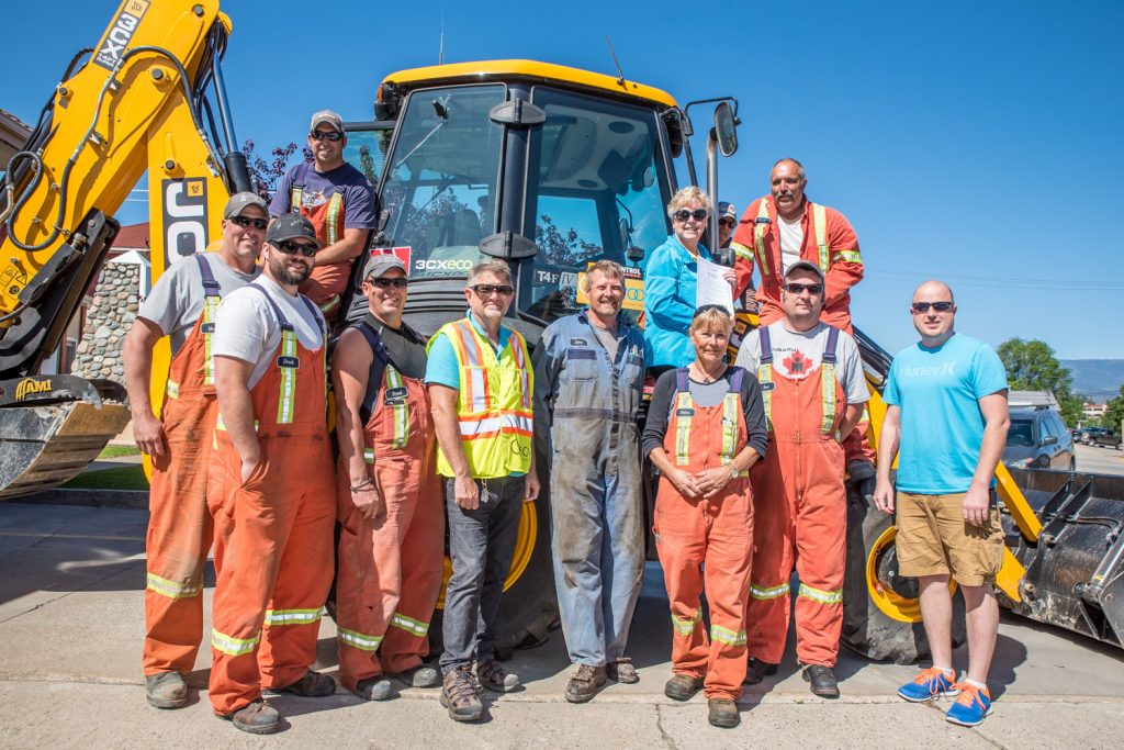 Mayor Sue McKortoff proclaimed the week of May 15 - 21 to be Public Works Week on Friday. She met with the town’s public works staff for a photo. Front row from left are: Mark Paolera, Dave Stene, Brad Garska, Larry Day, Dave Read, Helen Pain, Karl Fichter and Casey Brouwer. Behind from left are: Derek Ruck, McKortoff, Barry Stene and Frank Zandvliet. Public Works Week is intended to inform communities and their leaders about the importance of public works and to recognize staff. (Richard McGuire photo)