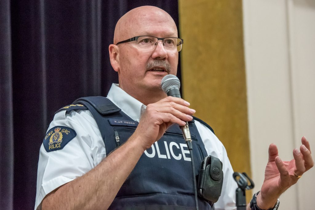 Kevin Hewco, RCMP superintendent for Penticton South Okanagan Similkameen Detachment, spoke at the RCMP's Community Safety Forum at the Sonora Community Centre last Thursday. (Richard McGuire photo)