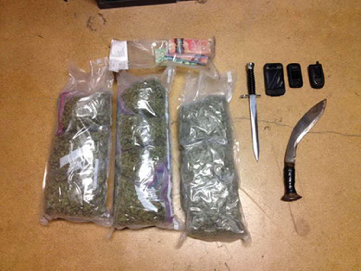 RCMP found this marijuana and weapon at a traffic stop in Osoyoos with the help of a police service dog named 'Jet." (Photo supplied)