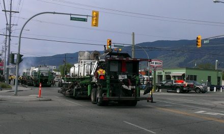 Road work taking place in downtown Oliver