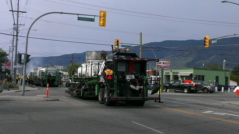 Road work taking place in downtown Oliver
