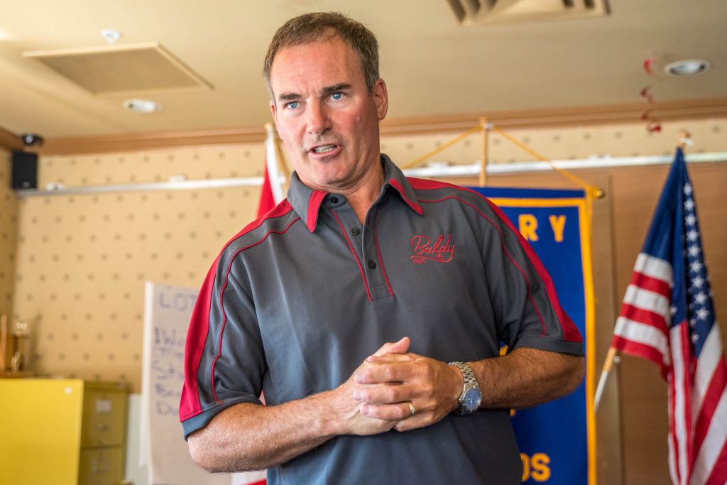 "Snowy" Joey O'Brien, who has taken on the task of getting the Mount Baldy ski resort up and running again, was guest speaker in August at the Rotary Club of Osoyoos, where he outlined his plans for the resort that has been closed for most of the last three years. (Richard McGuire photo)