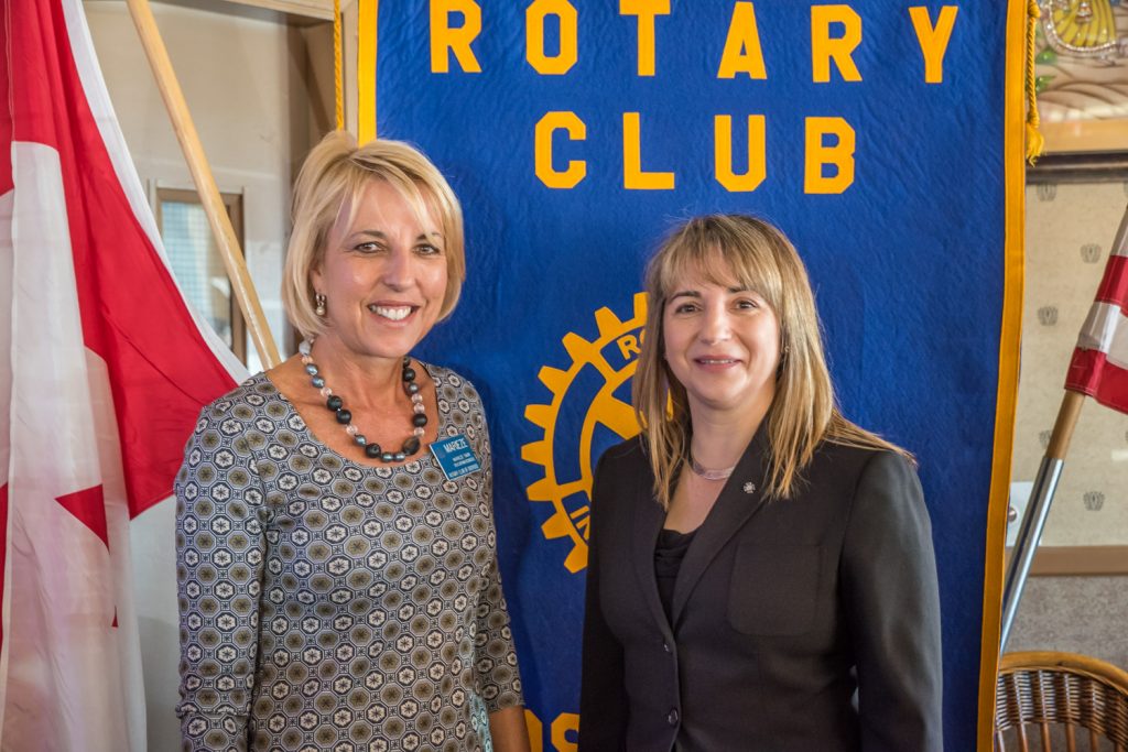 Carole Bird (right), who retired from the RCMP last year, played a major role in the establishment of the Centre for Missing Persons and Unidentified Remains. She was guest speaker at the Rotary Club of Osoyoos recently. At left is club president Marieze Tarr. (Richard McGuire photo)