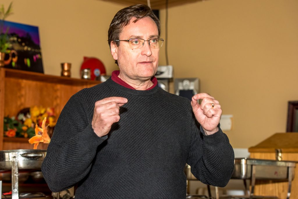 Jim Dinwoodie, director of operational services with the Town of Osoyoos, spoke recently at the Rotary Club of Osoyoos about how the town's water and sewage systems work. (Richard McGuire photo)