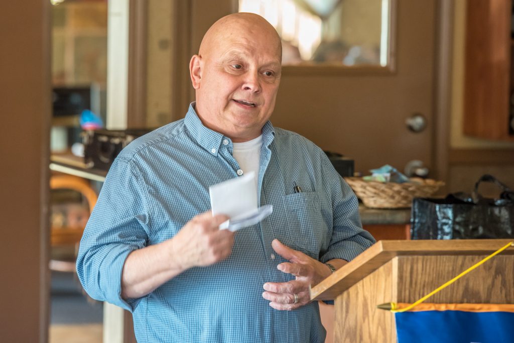 Mike Valliere, president of the Desert Park Exhibition Society, was guest speaker recently at the Rotary Club of Osoyoos. He spoke about improvements being made to the facility and the kinds of events and users the society hopes to attract to Desert Park. (Richard McGuire photo)