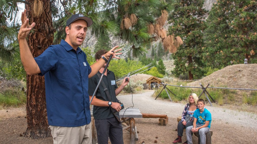 Snake bioiogist Jared Maida discusses rattlesnakes on a tour at the Nk'Mip Desert Cultural Centre for World Snake Day. (Richard McGuire photo)