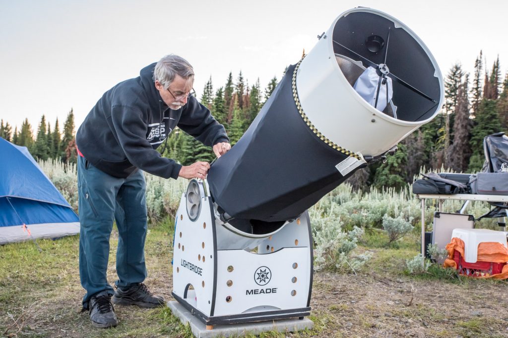 Mark Force, from Peachland, sets up his telescope for nighttime viewing at the Mount Kobau Star Party on Friday evening. (Richard McGuire photo)