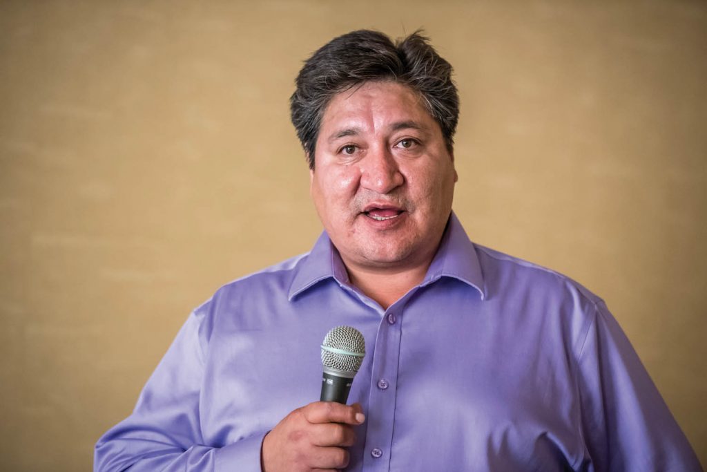Steve Nitah, former chief of the Lutsel K'e Dene First Nation in the Northwest Territories, spoke last week to a group of national park supporters at the Watermark Beach Resort. He discussed the negotiations between his First Nation and Parks Canada over past decades to establish Thaidene Nene National Park Reserve to the northeast of Great Slave Lake. Nitah, who was participating in National Aboriginal Business Opportunities Conference at Spirit Ridge last week, was asked what advice he would give to local First Nations negotiating a national park reserve in the South Okanagan-Lower Similkameen. "Take ownership. Control the pen," he said. (Richard McGuire photo)