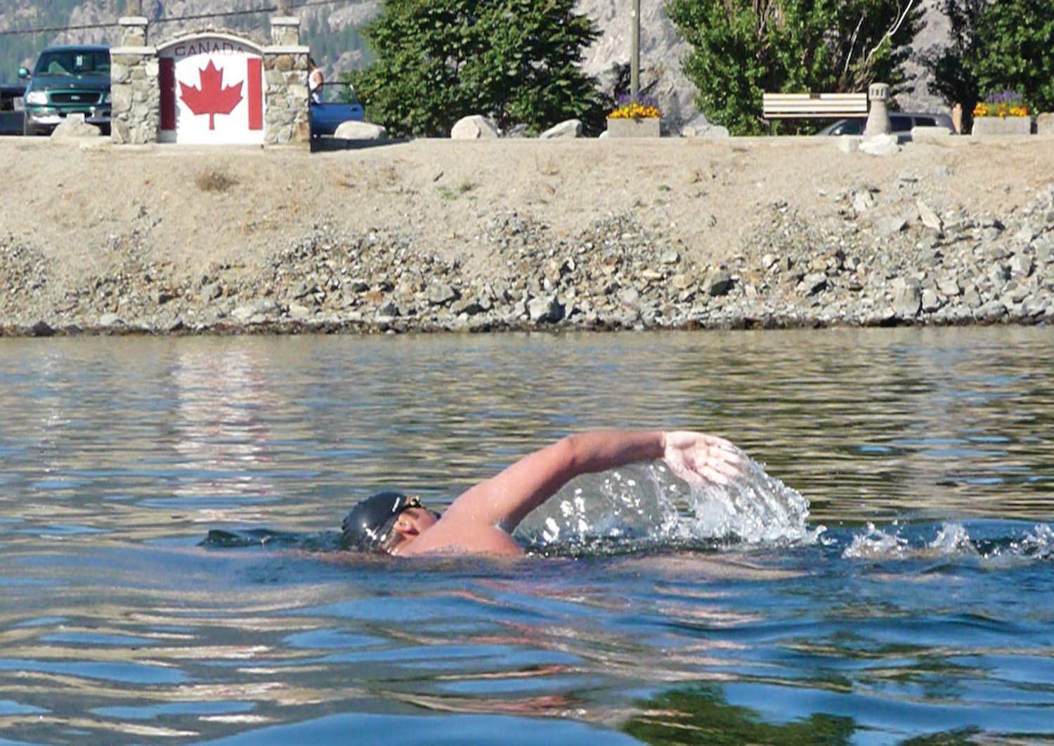 Paul Duffield swims on his way between Oroville and Osoyoos. (Photo supplied)