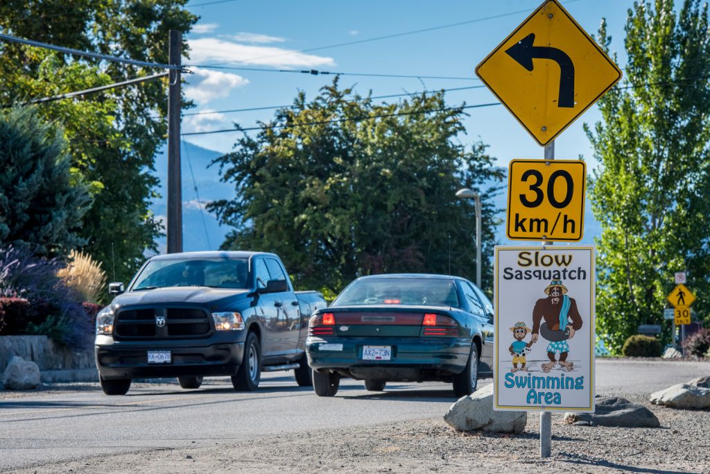 The Town of Osoyoos is trying to use sasquatches to catch the attention of drivers on Lakeshore Drive and get them to slow down. (Richard McGuire photo)
