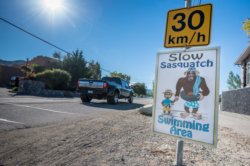 The Town of Osoyoos is trying to use sasquatches to catch the attention of drivers on Lakeshore Drive and get them to slow down. (Richard McGuire photo)