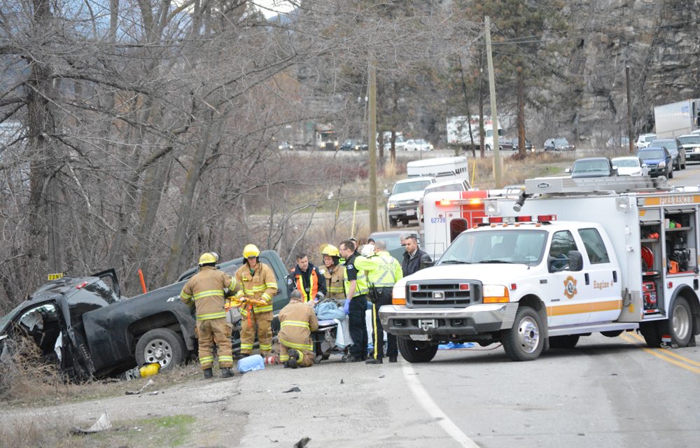 Three-vehicle collision closes highway at Vaseux Lake