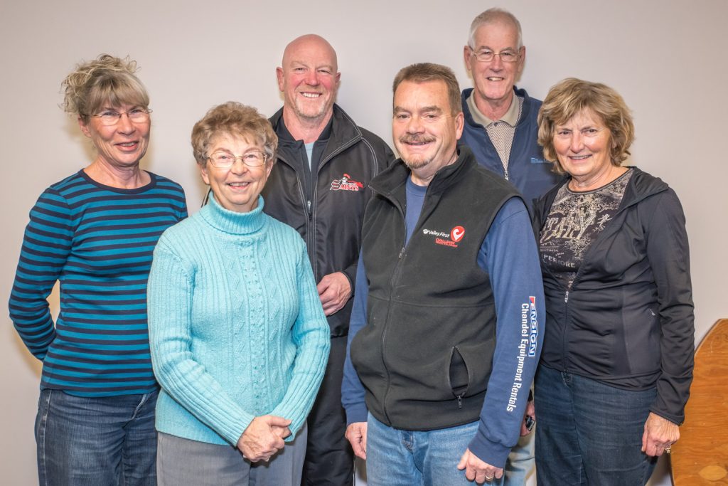 Some of the peope who will be involved in the Rotary Learning Centre, an after-school tutoring program, met Friday at Osoyoos Baptist Church, where the program will be held. From left are: Anne Marie Brousseau, Carol Osborne, David Adamson, Brian Rawlings, Bill Saul and Audrie Cox. Brosseau, Adamson and Cox are retired teachers and Osborne is a former teacher assistant. Saul is moderator at the church. Adamson and Rawlings came up with the idea after a game of squash. (Richard McGuire photo)