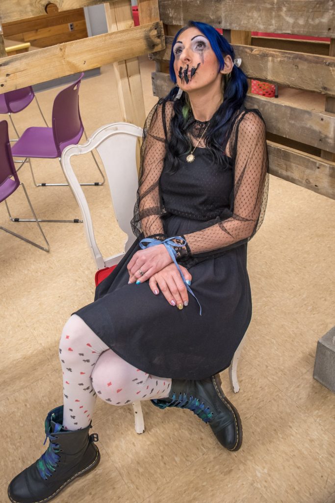 This artistic piece by Wina Poliquin used a live model, Trish Andrews. Both women are from Osoyoos. The piece was called "No Words." The theme of the V-Day art show was "The Silent Voice," but this was the only piece from a variety of media using a live subject. (Richard McGuire photo)