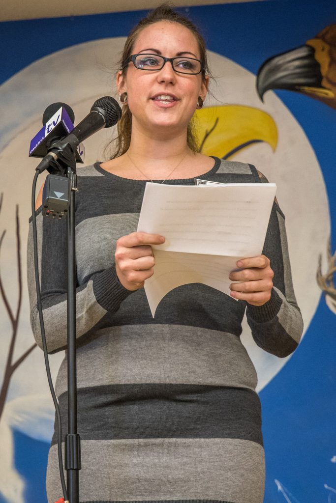 Selina Morrison, a speaker at Sunday's Oliver-Osoyoos V-Day event, gained attention when she told her story of of domestic abuse in videos on Facebook last month. On Sunday her message was about empowering women. (Richard McGuire photo)