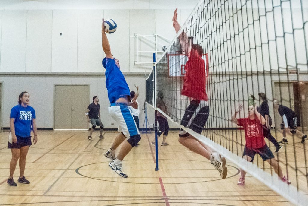 Jonathan Stermescheg (left) and Ryan Dunkley battle for the ball. Stermescheg was playing for Here Come the Horses and Dunkley was playing for Desert Hills. (Richard McGuire photo)