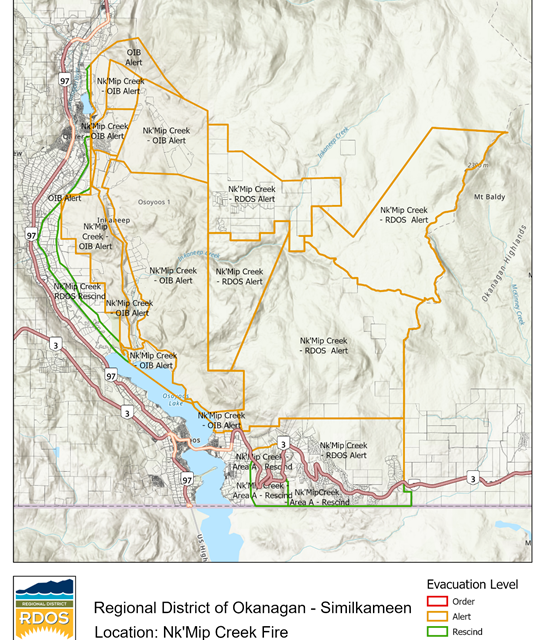 Evacuation orders rescinded to alert for Nk’Mip Wildfire
