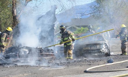 Motorhome, car destroyed in Oliver fire