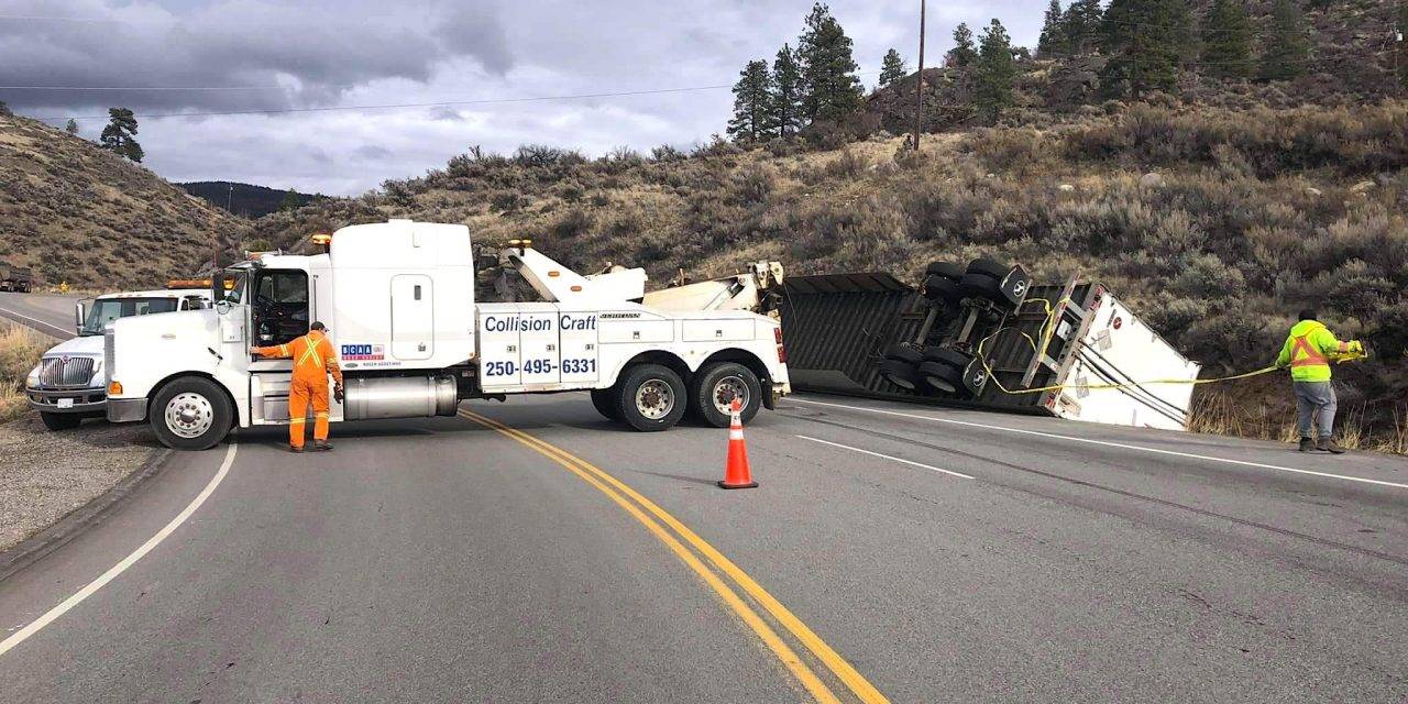 Semi-trailer truck overturns on Anarchist hairpin