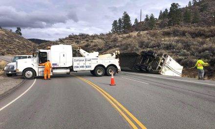 Semi-trailer truck overturns on Anarchist hairpin