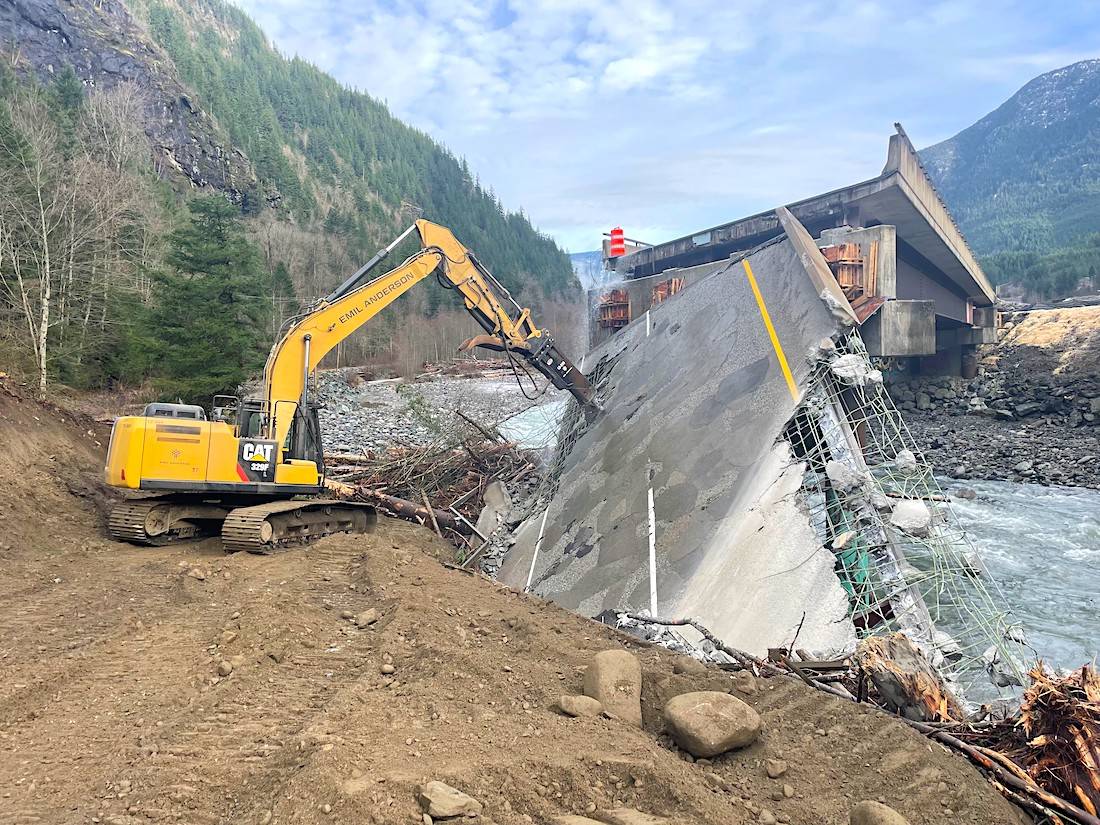 Crews work on the Jessica Bridge located on BC Highway 5