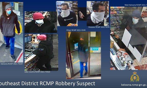 Same suspect in string of armed robberies across Okanagan