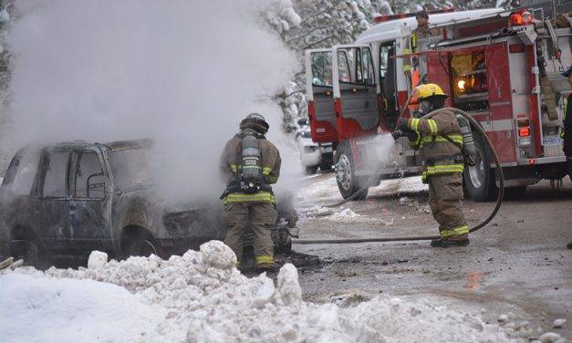 Fire destroys SUV near Oliver