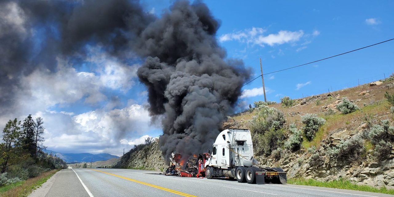 Vehicle fire blackens sky near Osoyoos