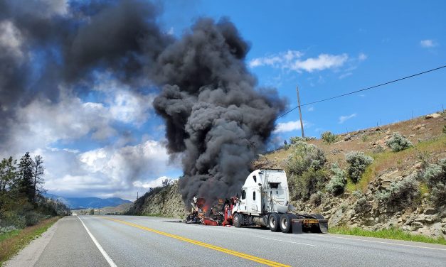 Vehicle fire blackens sky near Osoyoos