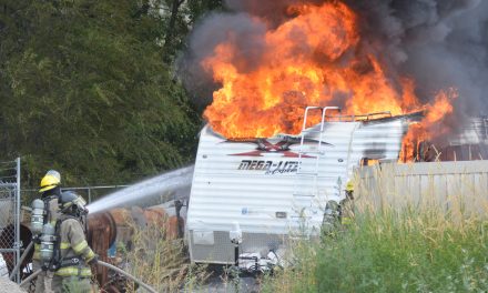 Travel trailer destroyed by fire in Oliver