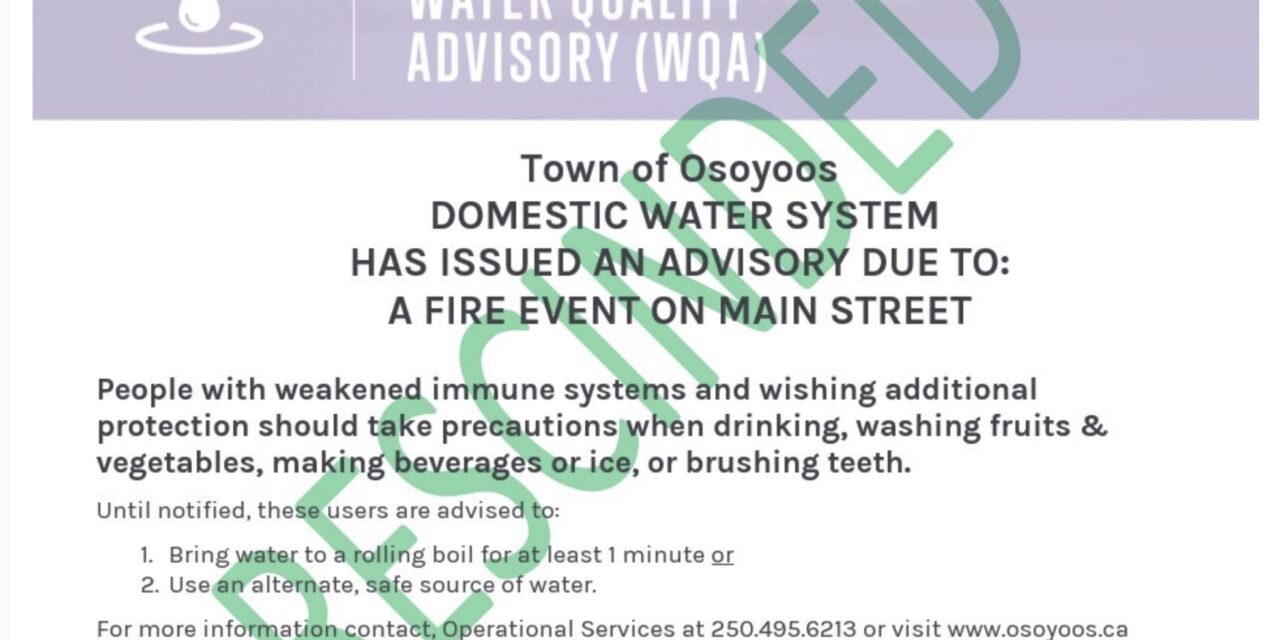 Domestic water boil notice for Osoyoos rescinded